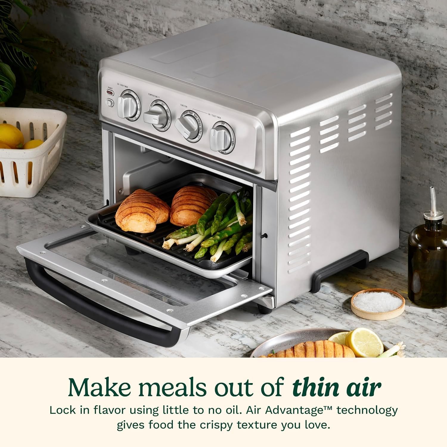 Cuisinart Air Fryer Toaster Oven with Grill, 1800W 8-1 Air Fryer Oven with Bake, Convection Bake, Grill, Broil and Warm Options, Large Capacity, 60-Minute Timer, TOA-70NAS, Stainless Steel